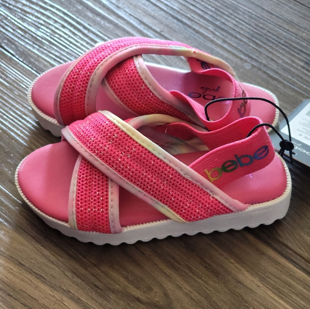 BEBE GIRLS BLUSH PINK CROSSOVER LOW WEDGE HEEL SANDALS SIZE 6 NWT